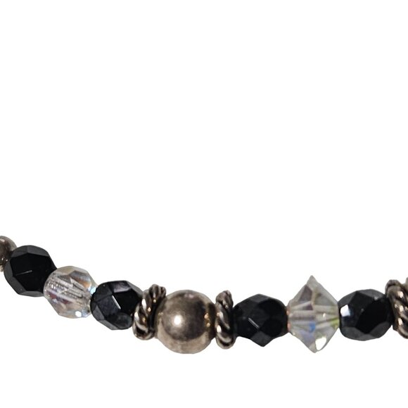 Elegant Handmade Black Silver Beaded Choker Necklace Crystal Accents Fashion - Picture 2 of 3